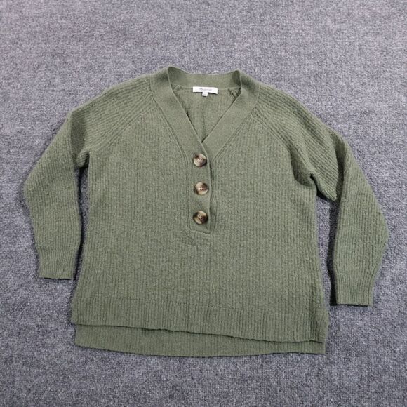 Madewell Sweater Womens XS Green‎ Pullover Wool Blend 1/2 Button V neck 11527 - Picture 1 of 14